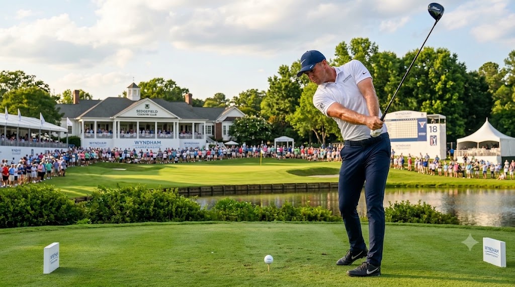 Wyndham Championship 2026, giocatore pronto a colpire.
