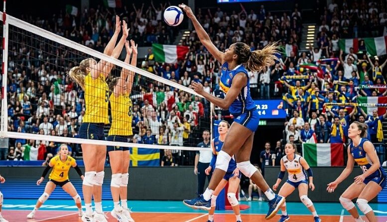 Italia Svezia ai quarti degli Europei di volley donne, partita in corso.
