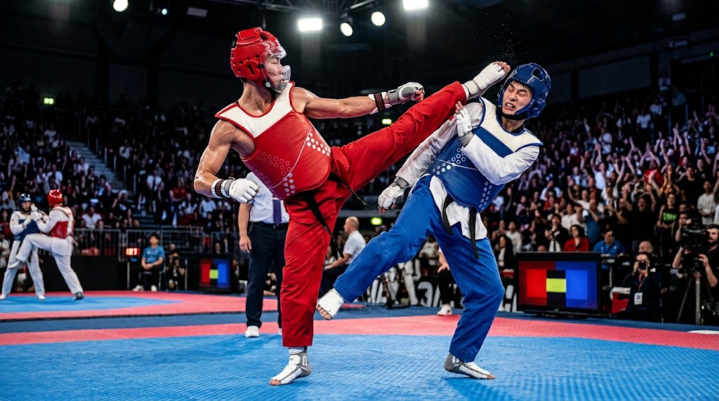 Taekwondo Muju 2026, atleti sul tatami si sfidano.